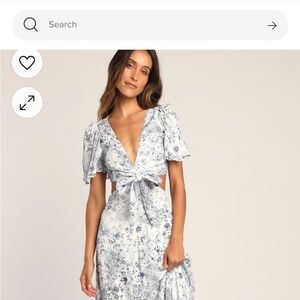Lulus dress “Stroll the Avenues White Floral Print Tie-Front Maxi Dress”
